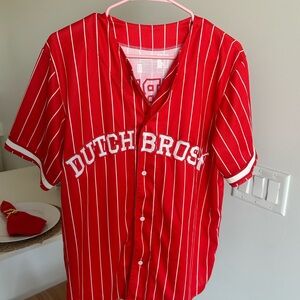 Dutch Bros Red and White Striped Jersey